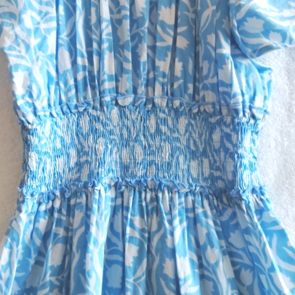 Pink City Prints Rah Rah Maxi Dress in Baby Tulip, blue maxi smocked (small) - Picture 6 of 10